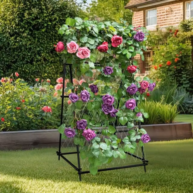 NESTLUNE Metal A-shaped Garden Trellis for Climbing Plants in Black, W/D/H: 100 x 15 x 176 cm