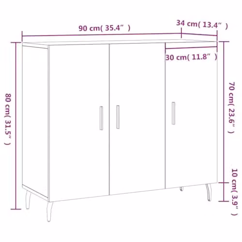 vidaXL Modern Sideboard in Smoked Oak and Brown, W/D/H: 90 x 34 x 80 cm – 3