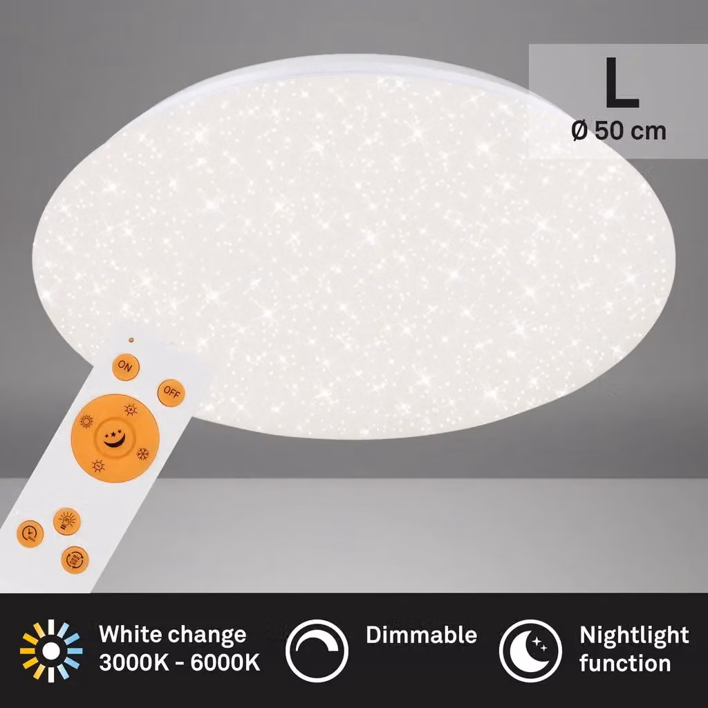Briloner Classic Round LED Ceiling Light with Star Effect, CCT, Dimmable and Remote Control, White, Diameter: 50 cm – 2