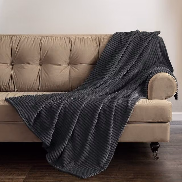 Velosso Plaid Cord Ribbed Blanket Throw in Anthracite Grey, W: 150 cm, D: 200 cm