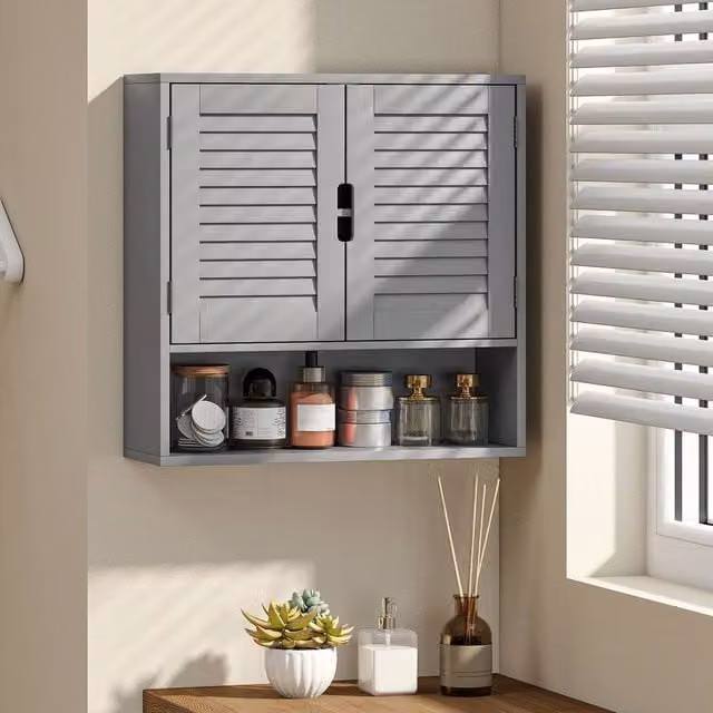 HOMCOM Wall Mounted Grey Bathroom Cabinet with Adjustable Internal Shelves and Hinged Doors, W: 60 cm, H: 60 cm