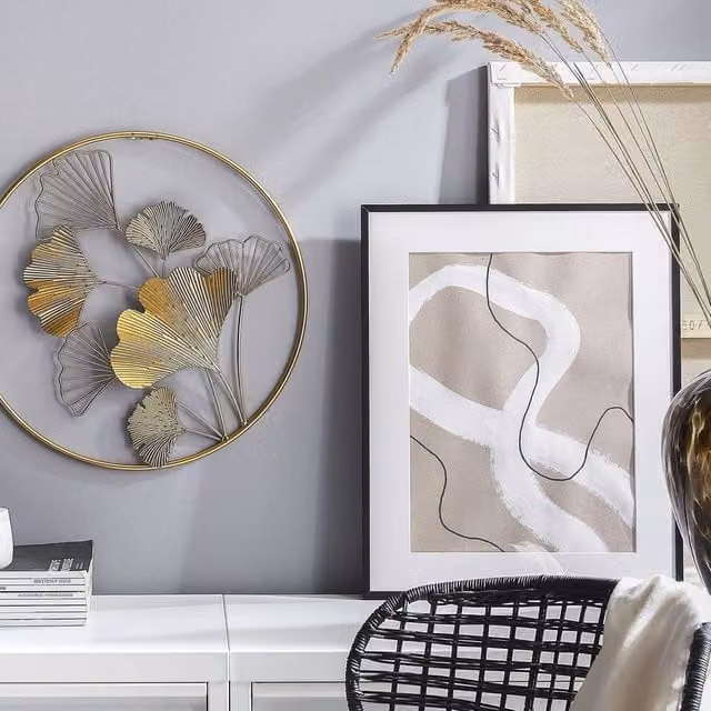 Wyld and Coco Gold Leaves Metal Floral Wall Art, W: 45 cm x H: 45 cm