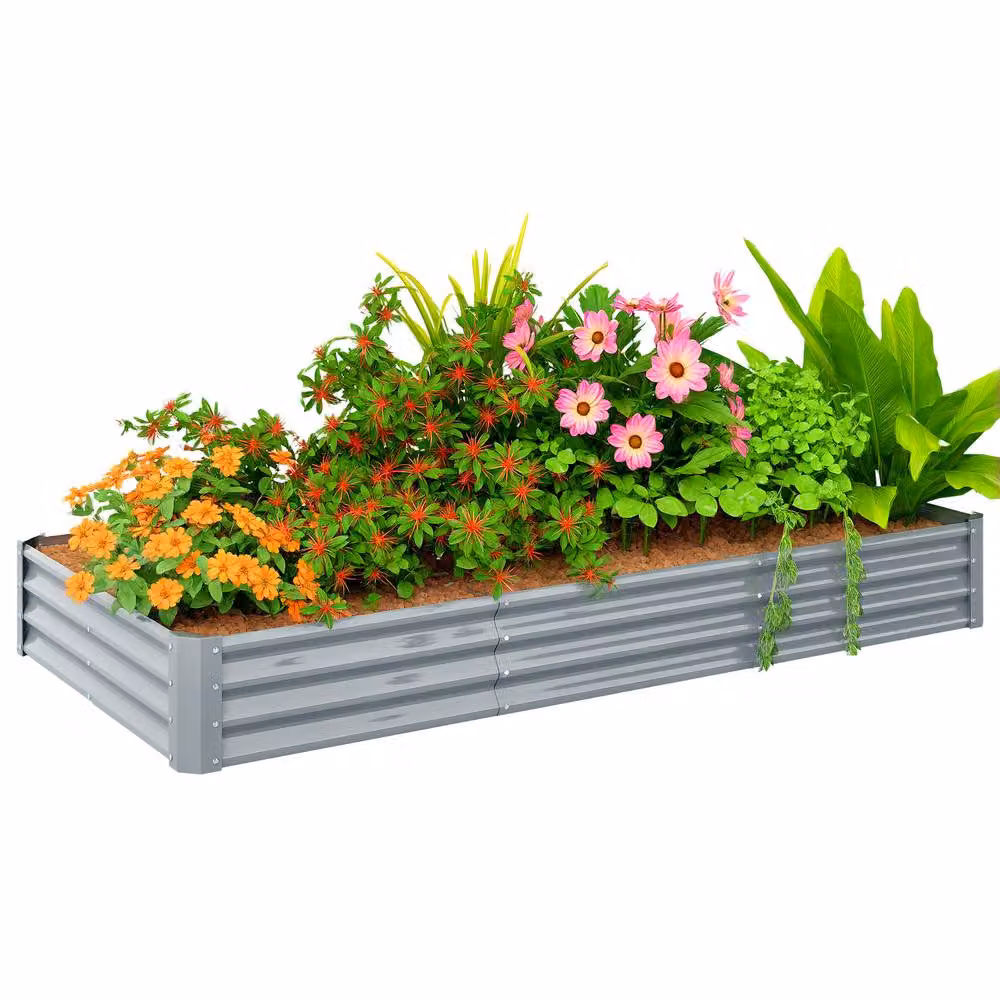 OUTSUNNY Galvanised Steel Raised Garden Bed, Silver, W: 240 cm, D: 120 cm, H: 30 cm – 2