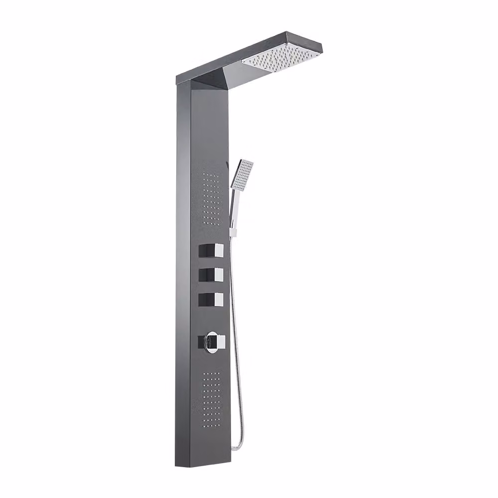 Livingandhome Matt Black Exposed Stainless Steel Shower Tower Panel with Rain and Massage Overhead and Hand Shower, H: 135.0 cm x W: 20.0 cm x D: 6.5 cm – 3