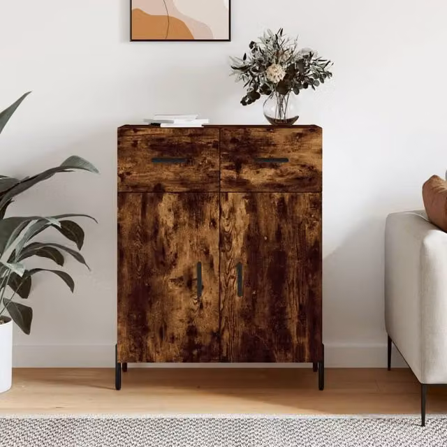 Berkfield Home Modern Smoked Oak Sideboard in Brown, W: 69.5 cm, D: 34 cm, H: 90 cm