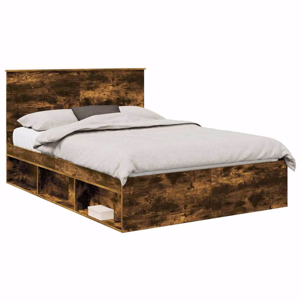 Berkfield Home Smoked Oak Bed Frame in Brown, Solid Pine and Wood, W/D/H: 140 x 200 cm – 2