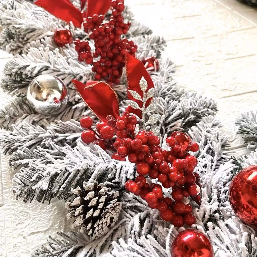 FLAVORA S-Wall Hanging Snowy Christmas Wreath in Red, W: 100 cm, H: 60 cm – 2
