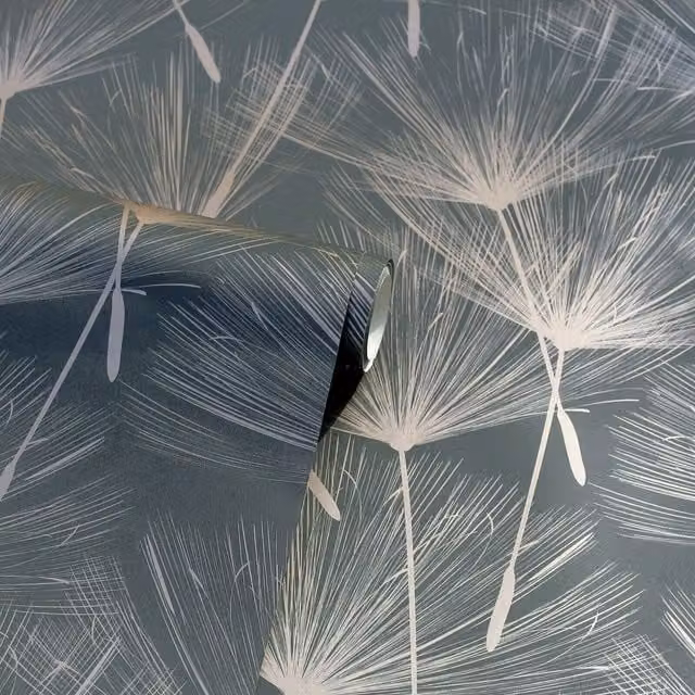 Arthouse Harmony Charcoal Metallic Rose Gold Dandelion Flower Wallpaper in Grey and Gold