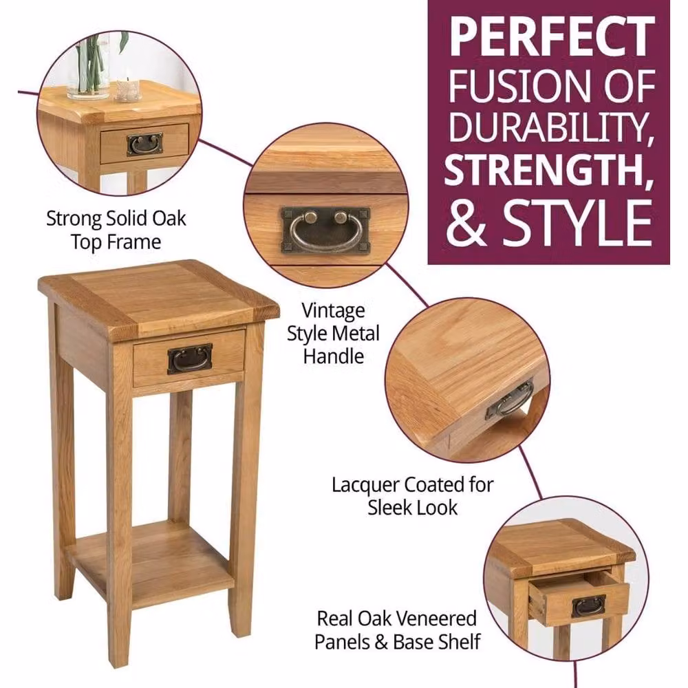 FORGEVIO Small Square Side Table in Light Oak Brown Wood and Metal – 2