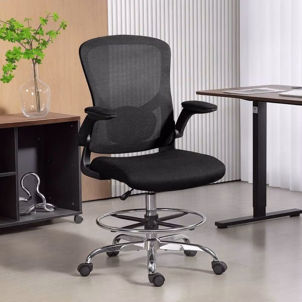 Havendro Ergonomic Tall Black Mesh and Fabric Office Drafting Chair with 360 Degree Swivel and Foot Ring – 3