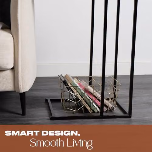 OHS C-Shaped Sofa Side Table in Brown with Metal Frame and MDF Top – 4