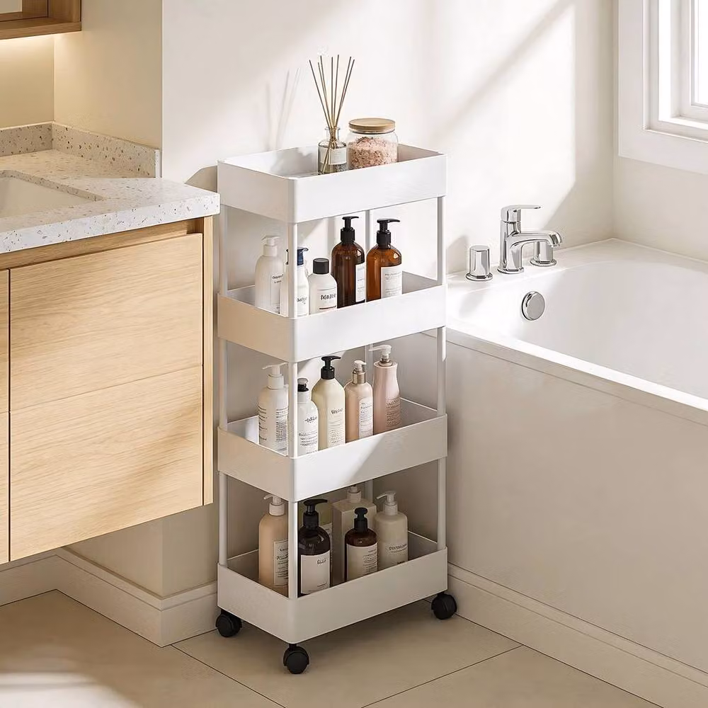 KORVIXA 4-Tier Modern Rolling Storage Trolley Cart in White, W/D/H: 100 x 100 x 100 cm – 3