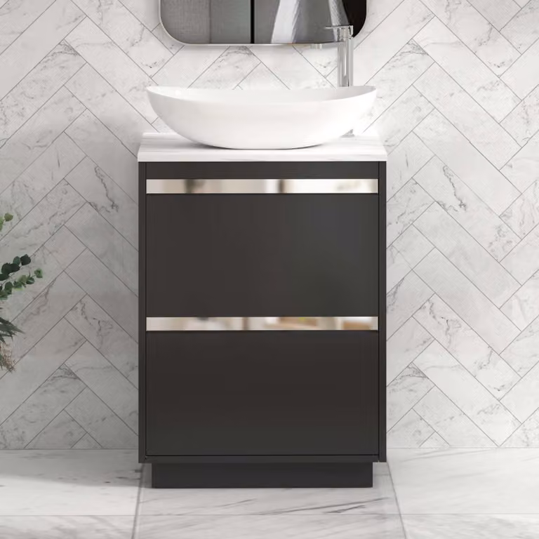 Royal Bathrooms Orion 600mm Matt Obsidian Black Floor Standing 2 Drawer Vanity Unit with Cesar Basin and Chrome Accent Trim