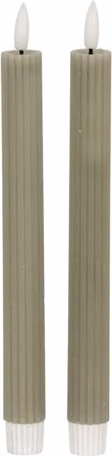 KDMK Sage Green Ribbed LED Taper Candles with Flicker Effect and Timer