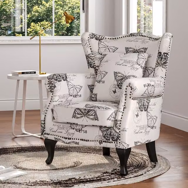 Livingandhome Retro Abstract Velvet Armchair with Armrests in Grey and White
