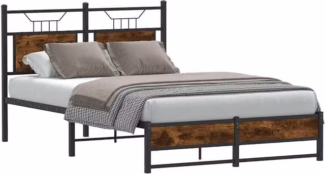 Berkfield Home Smoked Oak Small Double Bed Frame in Brown, W/D/H: 120 x 190 cm