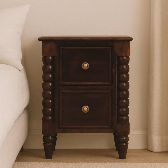 Artisan Furniture Spindle Winewood Nightstand in Brown Mango Wood