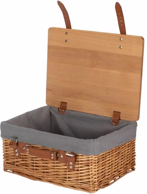 Red Hamper Small Double Steamed Willow Picnic Basket with Pinewood Lid and Grey Lining – 1