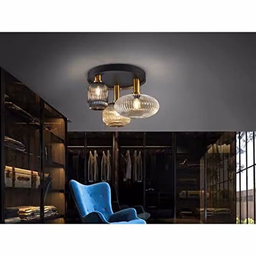 Schuller Modello Standard Modern Round Ceiling Light in Brass and Glass with Dimmable LED Bulb – 2