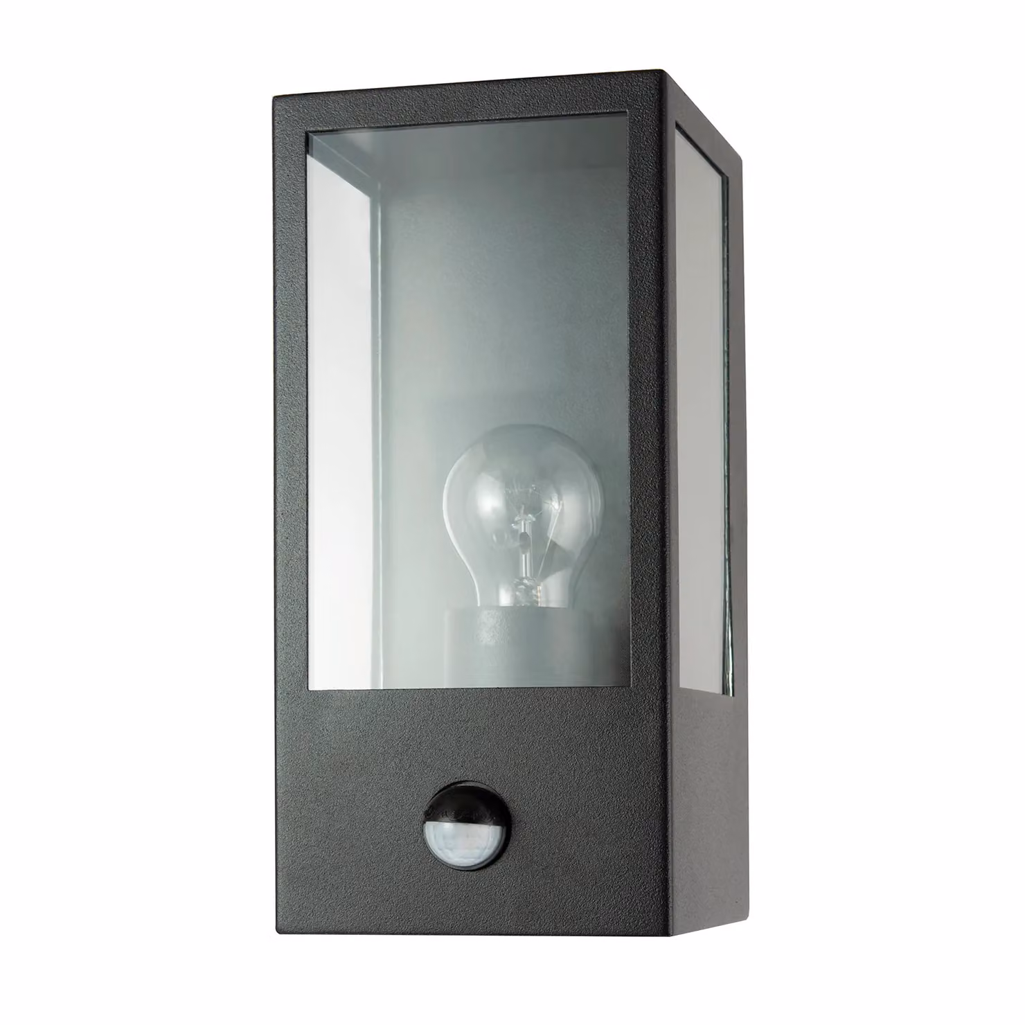 Happy Homewares Modern Outdoor PIR Sensor Wall Light Fitting, Black Lantern Style with Transparent Glass, IP44 Rated – 2