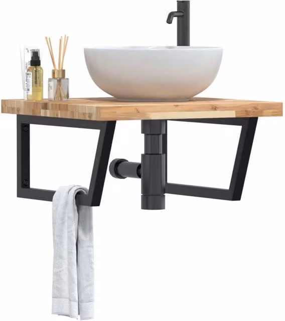 Berkfield Home Wall Mounted Basin Shelf in Brown Acacia Wood and Steel – 1