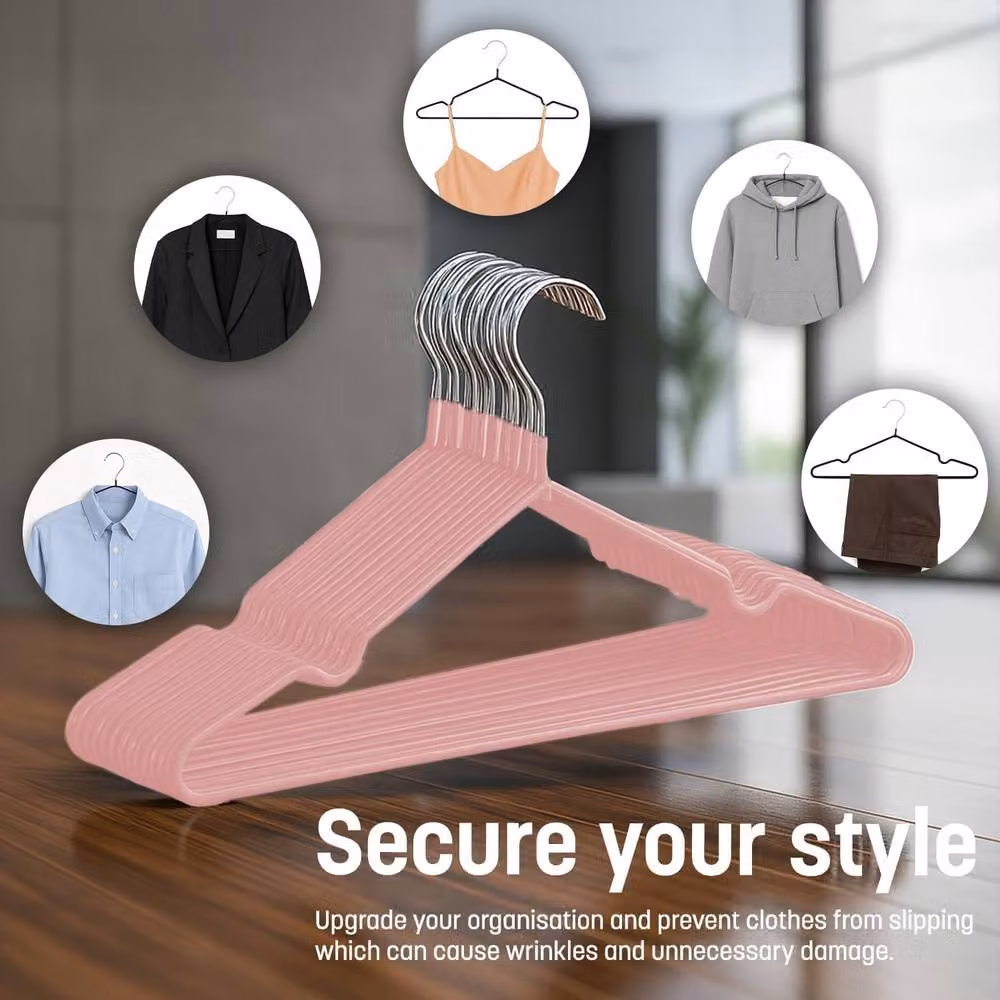 Keplin 20 Pack Heavy Duty Rubber Coated Metal Clothes Hangers, Non-Slip and Space Saving, Pink – 4