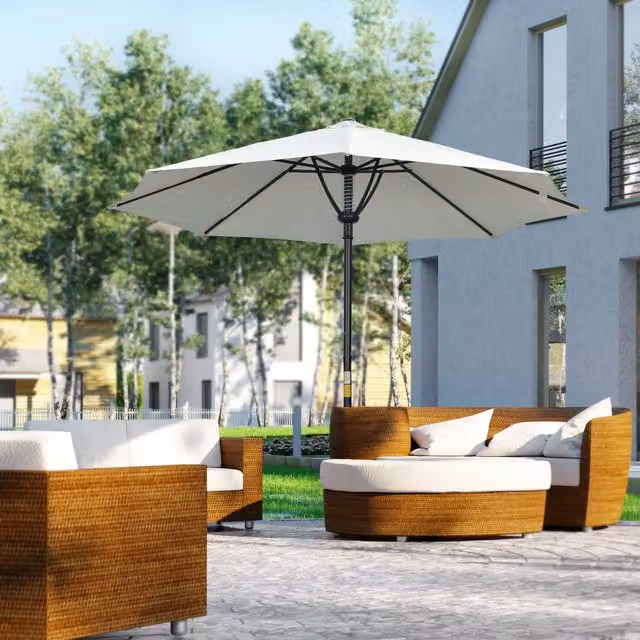 Outsunny Round Outdoor Market Table Parasol Umbrella Sun Shade in Cream