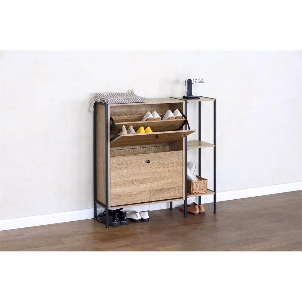 Nordara MDF Wooden Shoe Rack Storage Cabinet with 2 Drawers in Natural Sand Brown – 5