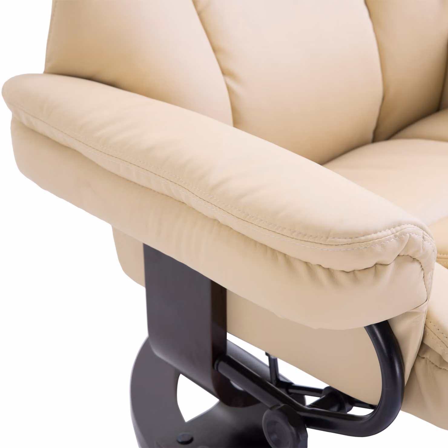 HOMCOM Reclining Swivel Armchair and Footstool Set in Beige PU Leather with Bentwood Base – 4