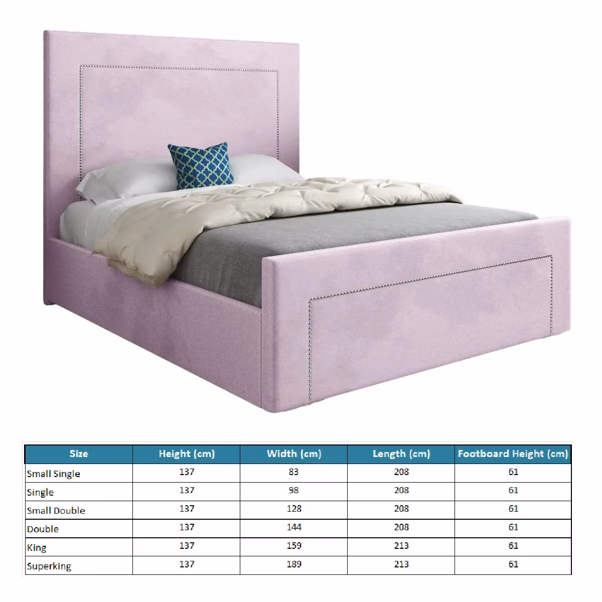 KDMD Lucca Upholstered Velvet Bed Frame in Pink, W/D/H: 180 x 200 x 137 cm – 4