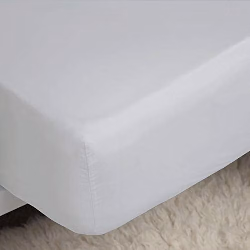 Belledorm Easycare 200 Thread Count Cotton Polycotton Percale Fitted Sheet, Single, Light Grey, W/D/H: 90 x 190 x 30 cm