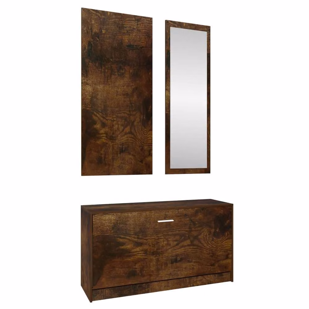 Berkfield Home 3-in-1 Shoe Cabinet Set with Mirror and Wall Rack in Smoked Oak Brown – 3