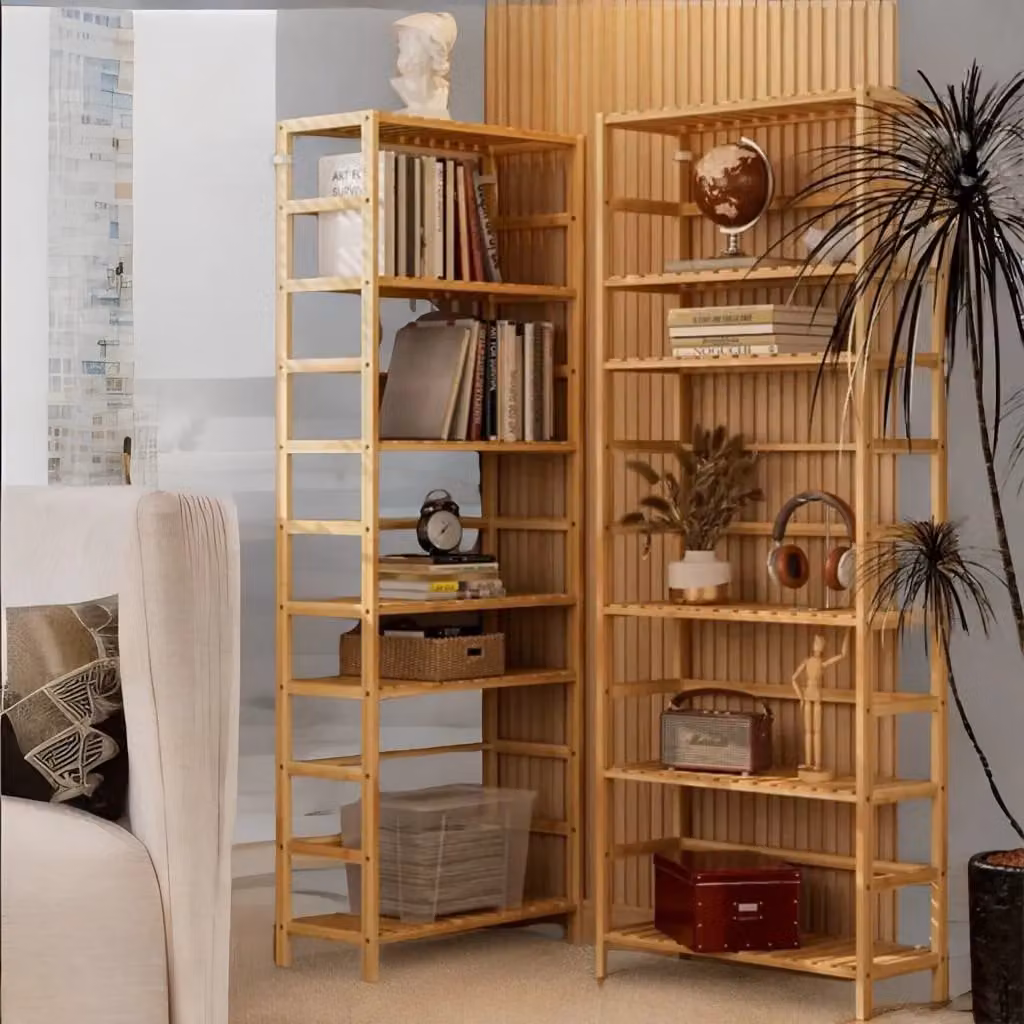 Rafaelo Mobilia 6 Tier Brown Bamboo Storage Rack with Adjustable Shelves, H 161.0 x W 60.0 x D 18.0 cm – 2