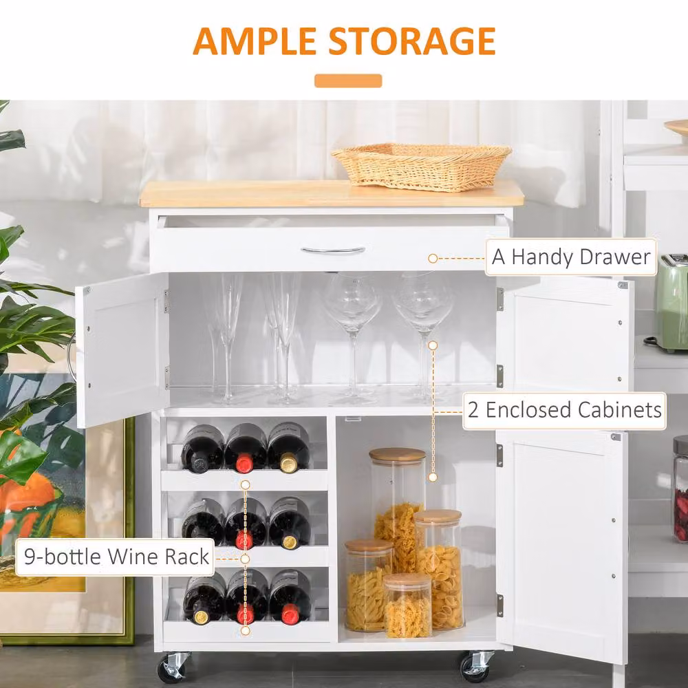 STILVORA Modern Kitchen Trolley with Drawer and Wine Rack in White – 3