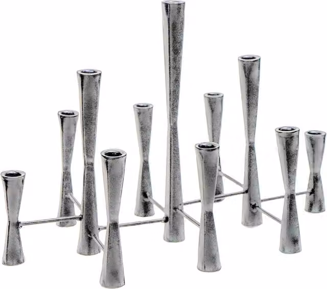 Ivyline Parker 11 Piece Silver Metal Modern Taper Candle Centerpiece, W: 52 cm, H: 42 cm