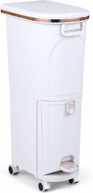 Costway White Plastic Kitchen Pedal Trash Can with Lid, 43 l