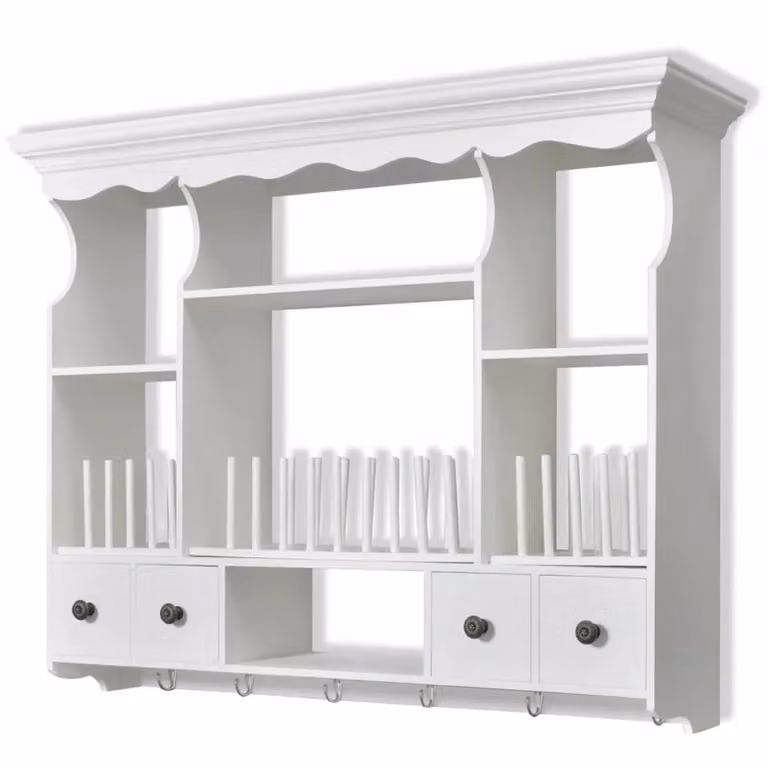 Berkfield Home White Lacquered Wooden Kitchen Wall Cabinet with Internal Shelves and Open Shelf Doors