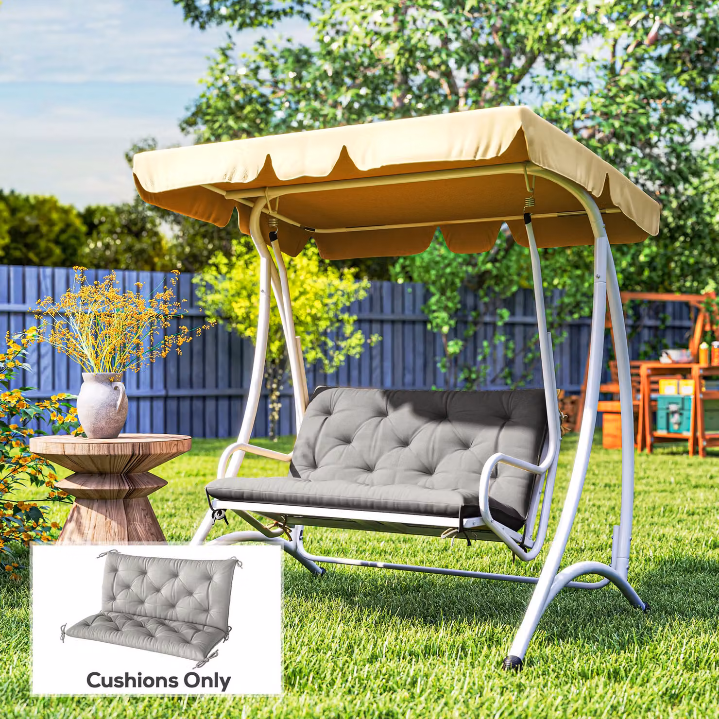 Outsunny 2 Seater Bench Pad with Back and Ties, Light Grey, W: 98 cm x H: 100 cm – 2