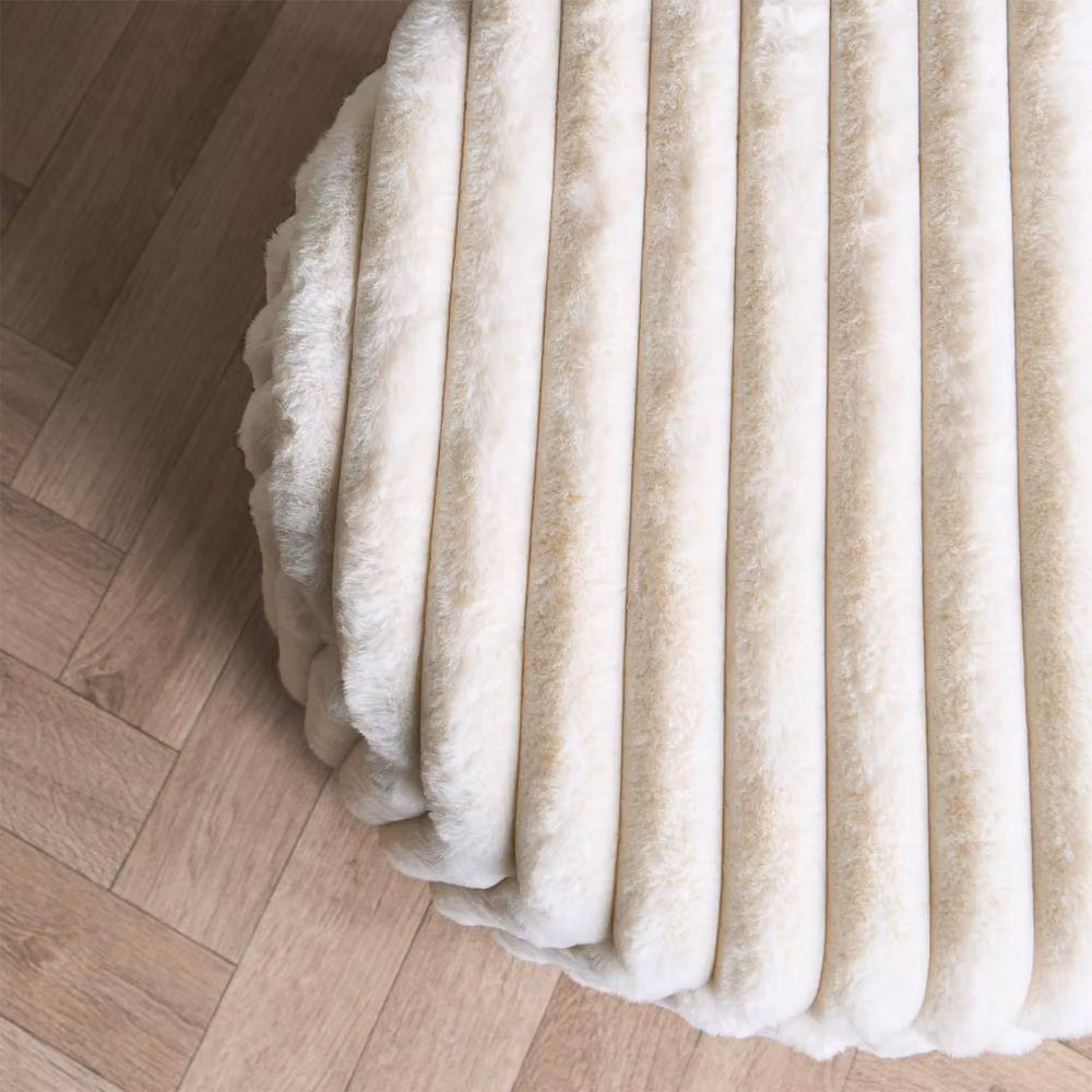 OHS Ribbed Faux Fur Ottoman Storage Box with Lid and Folding Footstool in Cream – 2