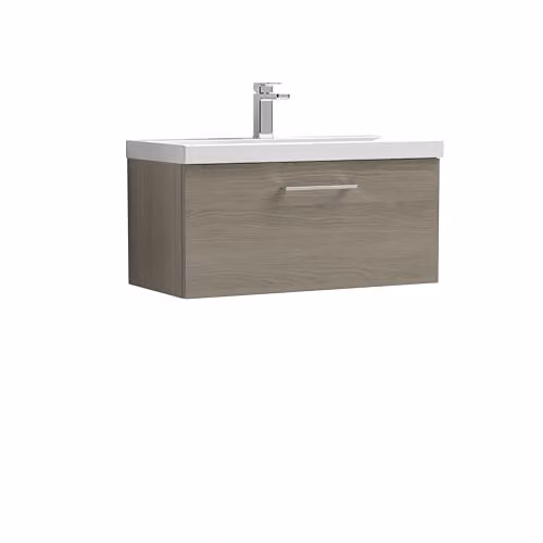 Balterley Wall Hung Single Drawer Vanity Unit with Basin in Woodgrain Grey, W/D/H: 81.0 x 39.0 x 39.9 cm