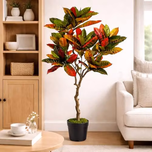Botanik Artificial Potted Office Tree in Green, Orange and Yellow, H 130 cm x W 60 cm x D 60 cm