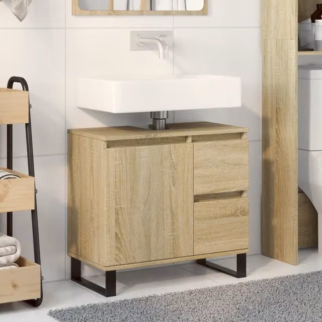 Berkfield Home Sonoma Oak Bathroom Cabinet in Brown, W/D/H: 65 x 33 x 60 cm – 1