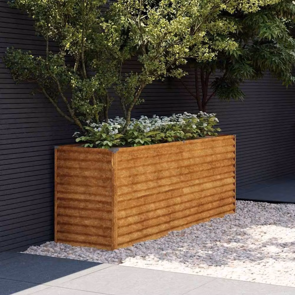 Berkfield Home Garden Corten Steel Raised Bed in Brown, W/D/H: 196 x 50 x 69 cm – 1