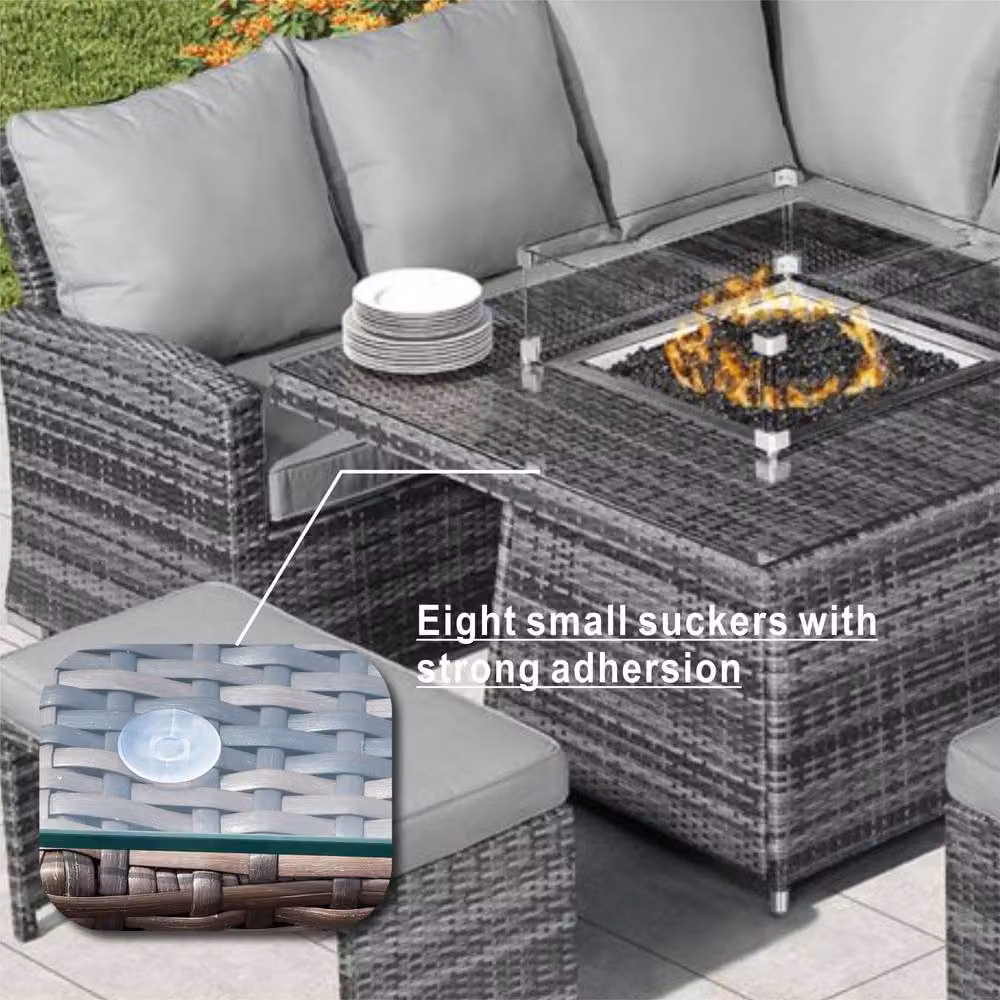 Direct Wicker Set of 3 Grey Wicker Outdoor Gas Fire Pit Tables with Tempered Glass Top for Garden and Patio – 2