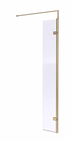 nuie WRSCBB030H Modern Bathroom Wetroom Hinged Return, 300mm, 8mm Toughened Safety Glass, Brushed Brass