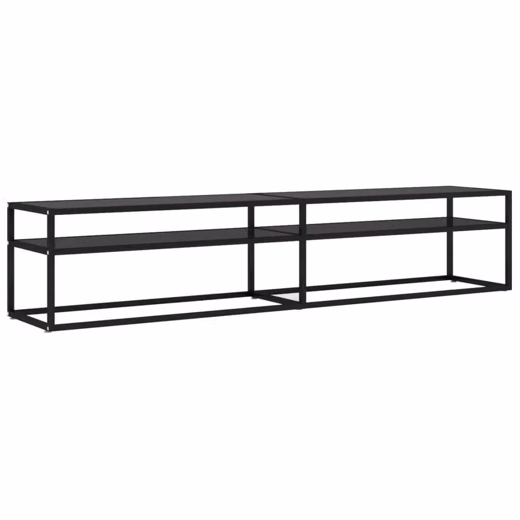 Berkfield Home Black TV Cabinet with Tempered Glass, W: 200 cm, D: 40.5 cm, H: 40.5 cm – 2