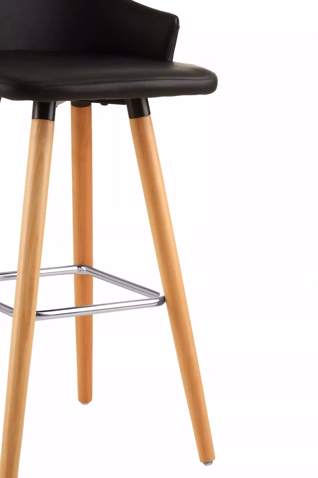 Orsina Black Faux Leather Curved Backrest Bar Stool with Beech Wood and Metal Legs – 4