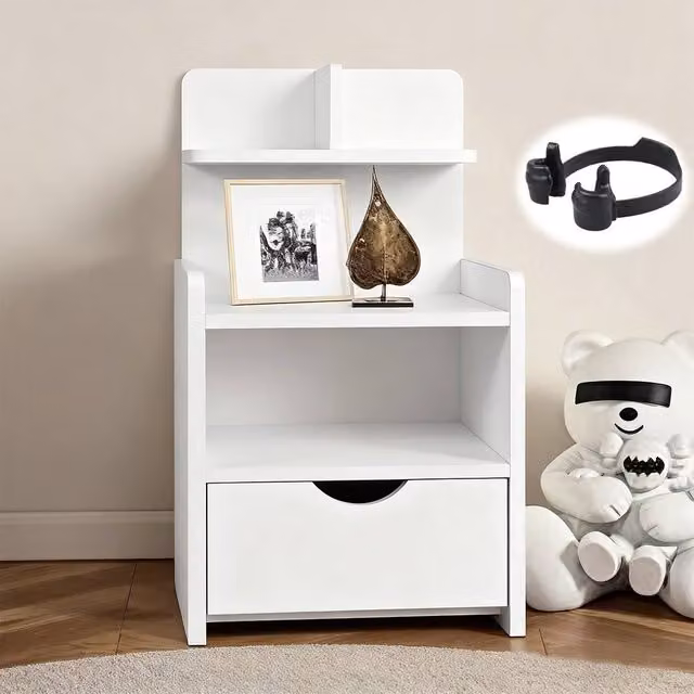 Hinsinc White Modern Bedroom Nightstand with Storage Drawer Cabinet