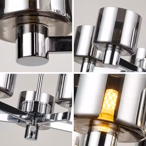 Harper Living Modern 5-Light Semi Flush Ceiling Lamp in Chrome with Smoked Grey Glass Shades, G9 Compatible – 3