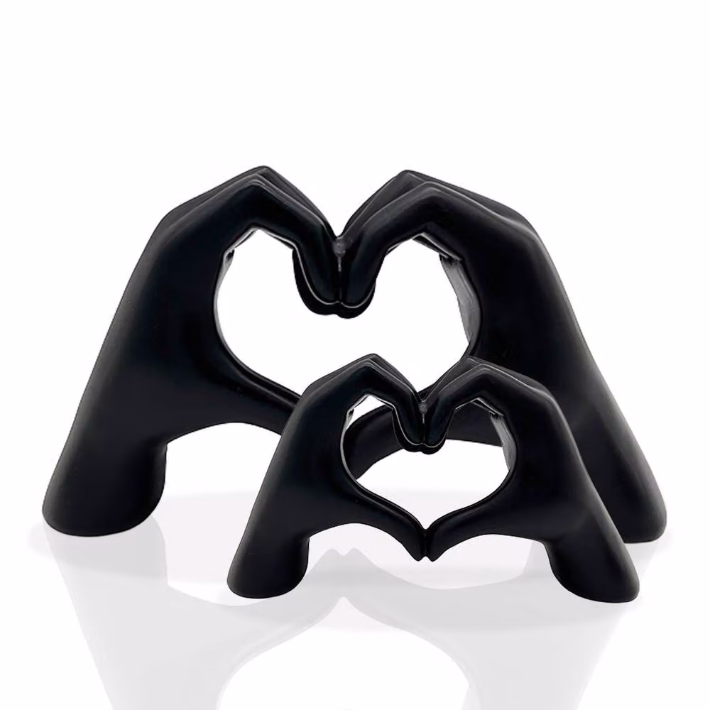 Huhote Black Resin Heart Hands Love Gesture Sculpture Set of 2 for Home or Office Decor – 2